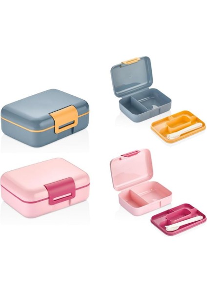 Home 2 Katlı 1.6 Litre 3 Bölmeli Bento Öğle Yemeği Kutusu, Çatal Bıçak Kaşık Hediyeli, Bpa Içermeyen Pp Plastik Sefer Tası, Beslenme Kutusu, Dayanıklı ve Sağlıklı Lunch Box (Pembe)