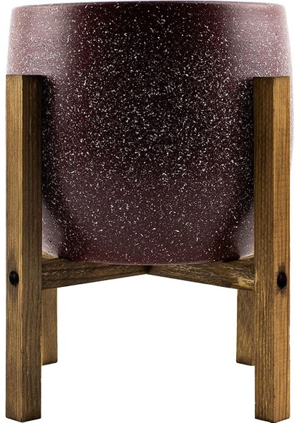 Tasarımı Ev Dekorasyon Aksesuar Bordo Granit Toprak Saksı Saksılık Salon Çiçeklik 4 Ayaklı - 19 cm