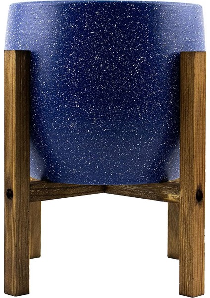 Tasarımı Ev Dekorasyon Aksesuar Lacivert Granit Toprak Saksı Saksılık Salon Çiçeklik 4 Ayaklı - 19 cm