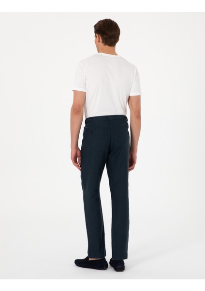 Erkek Lacivert Carrot Fit %100 Keten Beli Lastikli İpli Kanvas Pantolon 50301811-VR033
