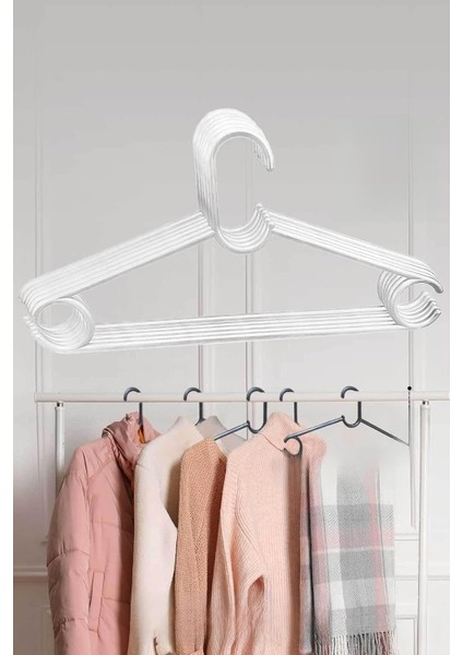 12 Adet - Beyaz Plastik Elbise Kıyafet Pantolon Fular Askısı