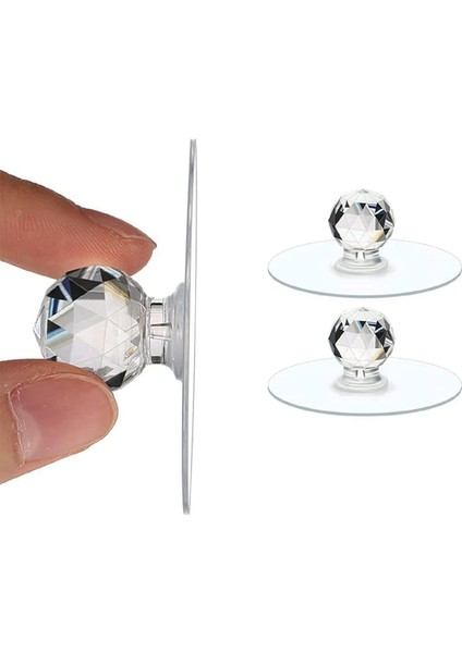 Kristal Başlıklı 2'li Yapışkanlı Kulp Dolap Çekmece Kulp Tutacak Askı
