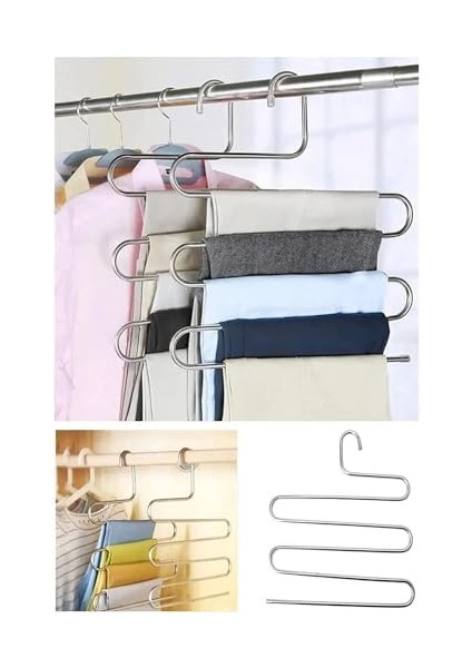 Home 5 Katlı Metal Pantolon Askısı,2 Adet Etek,havlu,şal Askısı,dolap Içi Pantolon,etek ve Şal Düzenleyici (2)