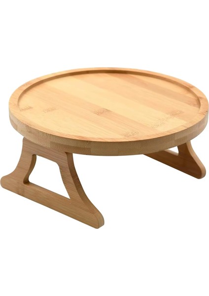 Yaylı Tutamaçlı Bambu Koltuk Tepsisi - Menteşeli, Kaymaz, Kolay Kullanımlı, Sağlam Tutan Yan Sehpa, Koltuk Kenarına Takılan Tepsi Sehpa (Yuvarlak)