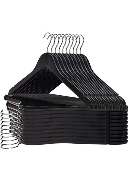 12 Adet Ahşap Görünümlü Plastik Askı, Siyah, Elbise Gömlek Pantolon Kıyafet Askısı Kalın Sağlam Malzeme
