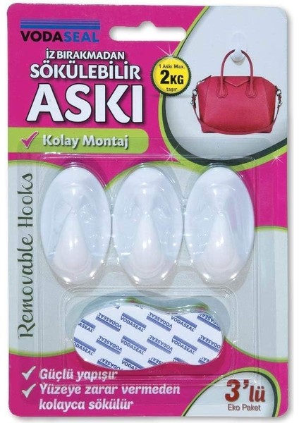 53.01.054 3'lü Beyaz Iz Bırakmayan Askı, Beyaz