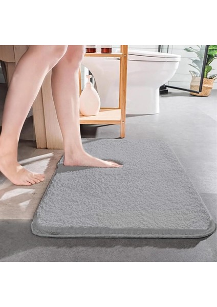 Paspası 40 x 60 cm - Peluş Paspas - Kaymaz Tabanlı Tasarım - Post Model Tasarım - Post Peluş Banyo Paspas - Hediyelik Kaymaz Taban Abdest Paspası (Gri)