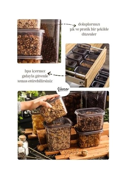 Vienev 24LÜ Beyaz Serigrafi Etiketli Peggy Kare Erzak ve Baharat Full Set 6x(1,75 1,2, 0,55, 0,45) Ant fiyatları