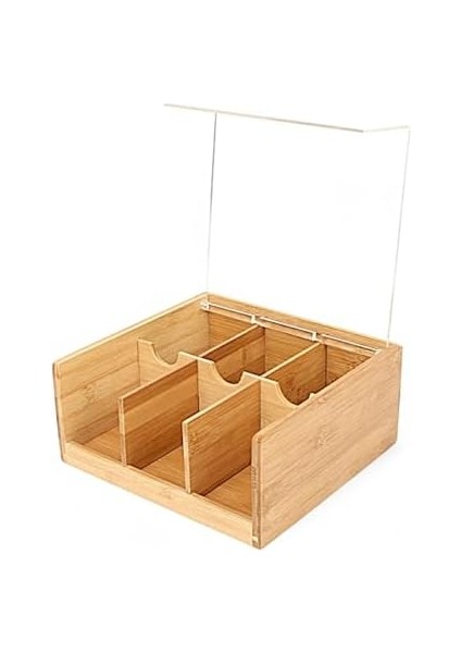 Akrilik Şeffaf Kapaklı Bambu 6 Bölmeli Çay Kutusu -%100 Orjinal Bambu Şeffaf Kapak (22 cm*22 cm*10 cm) modelleri