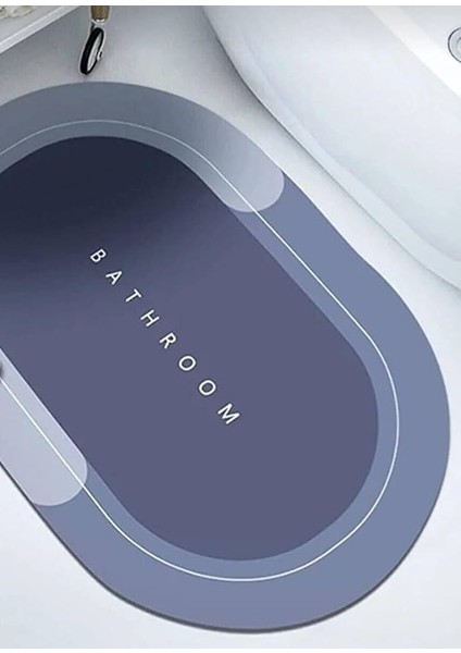 Tabanlı Süper Emici Banyo Paspası Oval (MAVİ)(NVE104)