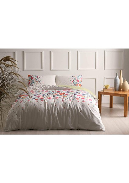 Astin Çiçek DESENLI Pamuk Antibakteriyel Kumaşlı Nevresim Takımı, Beyaz, Tek Kişilik (Nevresim: 160 x 220 cm /çarşaf: 180 x 260 cm / 1 Adet Yastık Kılıfı: 50 x 70 cm )