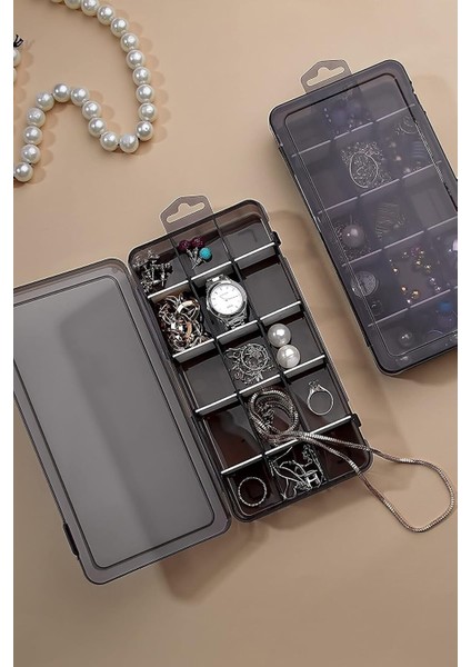 Group - 15 Bölmeli Siyah Ayarlanabilir Takı Saklama Organizeri, Kolye Yüzük Takı Boncuk Küpe Toka Kapaklı Hobi Dikiş Iğne Balık Arduino Malzemeleri Düzenleyici Kutu