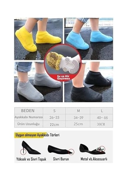 Silikon Ayakkabı Kılıfı, Kaymaz ve Su Geçirmez, Kir Geçirmez, Dayanıklı ve Esnek Tasarım, Çok Amaçlı Kullanım, Yıkanabilir, Yağmurlu ve Çamurlu Havalarda Koruma (Siyah, L / 41-45) modelleri