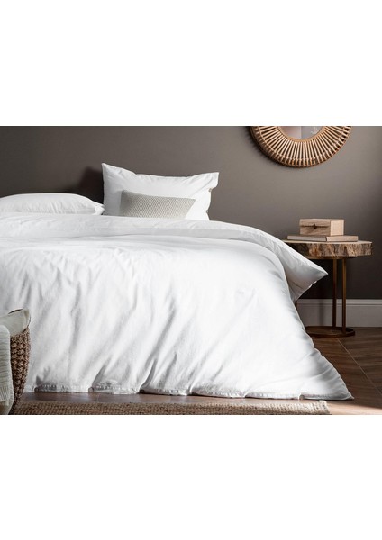 Coco NT0000000111 Mer Tek Kişilik Yıkamalı Linen Nevresim Takımı, Beyaz