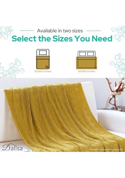 Avusturya Okaliptüs Lyocell Tencel™ Birinci Sınıf Boho Vintage Örgü Battaniye, Rahat, Nefes Alan ve Kullanışlı Örtü, Emily (Yağ Yeşili, 150 x 200)