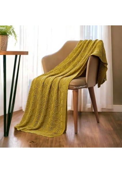 Avusturya Okaliptüs Lyocell Tencel™ Birinci Sınıf Boho Vintage Örgü Battaniye, Rahat, Nefes Alan ve Kullanışlı Örtü, Emily (Yağ Yeşili, 150 x 200)