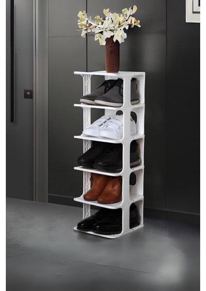 Life 5 Katlı Plastik Beyaz Ayakkabı Rafı MIT1062