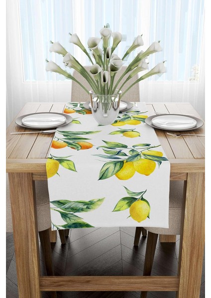Home OYTYK895-RN Limon Desenli Dijital Baskılı Runner, Beyaz/sarı, 40 x 140 cm