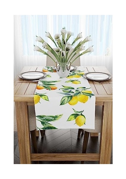 Home OYTYK895-RN Limon Desenli Dijital Baskılı Runner, Beyaz/sarı, 40 x 140 cm