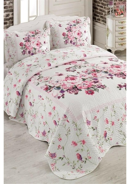 Birdy Çift Kişilik Kapitone Yatak Örtüsü Takımı - Pembe