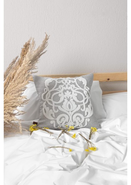 Jakarlı Kırlent 43 x 43 cm Damask Gri