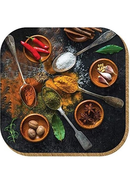 Gift Hediyelik Metal Mantar Tabanlı Be The Spice Of Life Baharat 4'lü Bardak Altlığı Seti