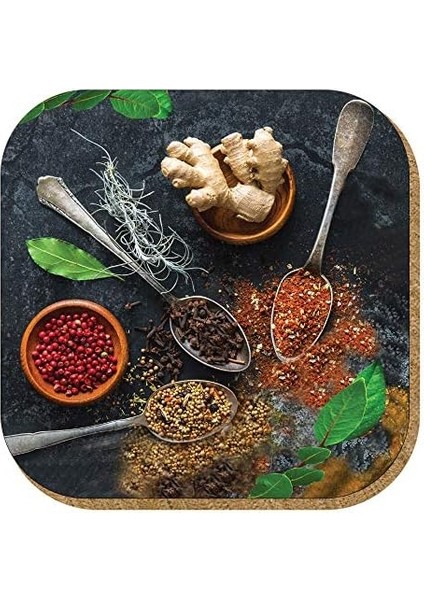 Gift Hediyelik Metal Mantar Tabanlı Be The Spice Of Life Baharat 4'lü Bardak Altlığı Seti