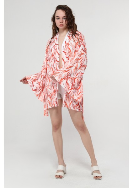 Naomi Turuncu Çiçek Desen Kimono