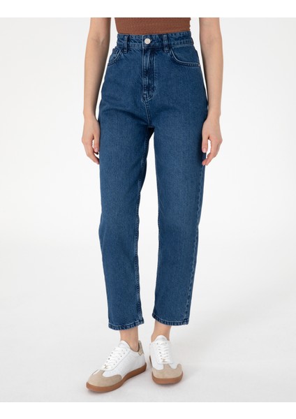 Kadın Mavi Mom High Waist Fit Jean Pantolon 50307837-VR036