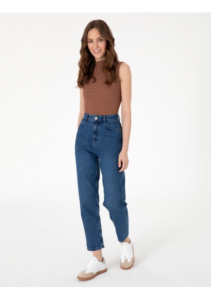 Kadın Mavi Mom High Waist Fit Jean Pantolon 50307837-VR036