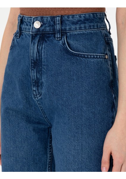Kadın Mavi Mom High Waist Fit Jean Pantolon 50307837-VR036