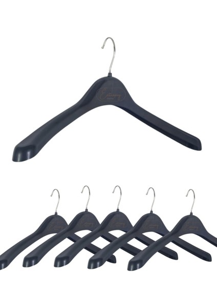 5 Adet, Kalın Plastik Elbise Askıları, Gömlek, Tişört, Ceket, Cırtlı Kıyafet Askıları - Siyah (Büyük Askı 5 Adet)