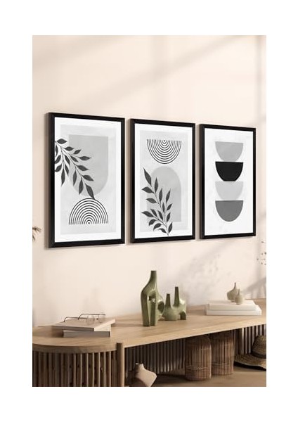 3 Parça Siyah Çerçeve Görünümlü Mdf Poster Tablo Seti Set 34, 20 x 30