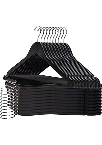 24 Adet Ahşap Görünümlü Plastik Askı, Siyah, Elbise Gömlek Pantolon Kıyafet Askısı Kalın Sağlam Malzeme modelleri