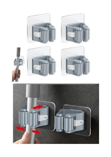 Outlet 4 Lü Kelebek Yapışkanlı Mop Fırça Çekpas Sap Tutucu Organizer Banyo Düzenleyici fiyatları