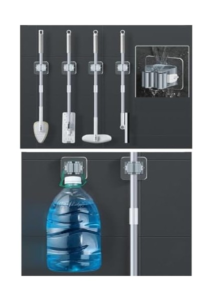 Outlet 4 Lü Kelebek Yapışkanlı Mop Fırça Çekpas Sap Tutucu Organizer Banyo Düzenleyici modelleri