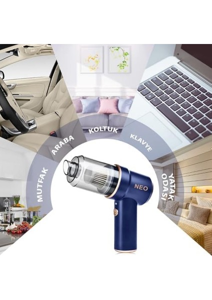 Araç Süpürgesi Ev-Ofis-Araba Kullanımı Çok Fonksiyonlu Emiş Gücü 8500pa - Üfleme - Lt-117 Neo modelleri