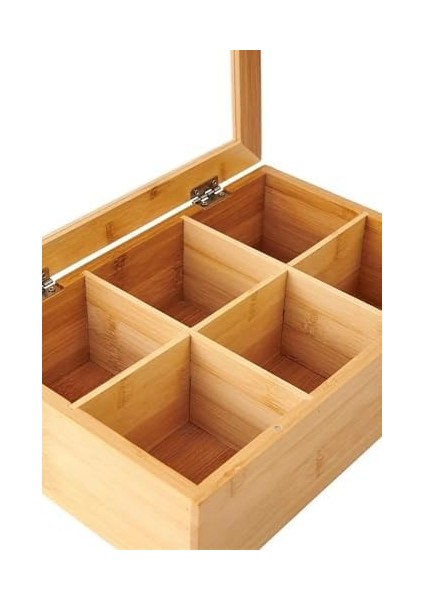 Bambu Çay Kutusu 6 Bölmeli, Şeffaf Kapaklı Çay ve Bitki Çayı Saklama Kutusu, Doğal ve Dayanıklı Tasarım fiyatları