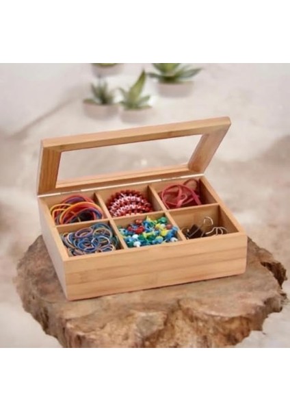 Bambu Çay Kutusu 6 Bölmeli, Şeffaf Kapaklı Çay ve Bitki Çayı Saklama Kutusu, Doğal ve Dayanıklı Tasarım modelleri