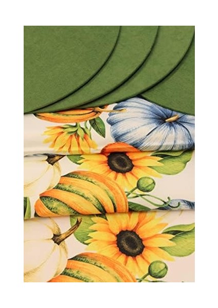 Kabağı Desenli Beyaz Arka Plan Dijital Baskılı Runner Amerikan Servis 40 x 150 cm modelleri