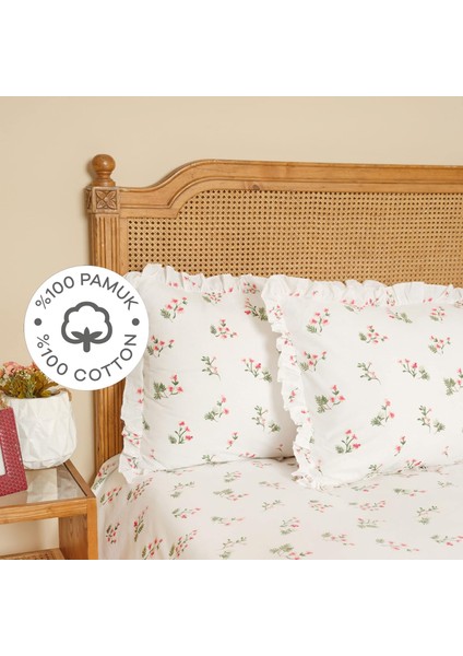 Home Silvie Kırmızı Pamuk Fırfırlı Çift Kişilik Çarşaf Takımı