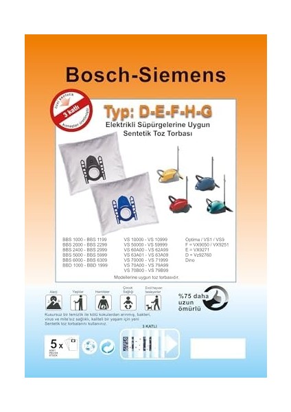 Süpürge Sentetik Toz Torbası - 20 Adet - Siyah Plastik - Bosch fiyatları