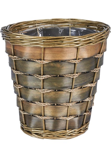 Essentials ML-2215 Küçük Dekoratif Hasır Çöp Sepeti | Hn Söğüt ve Kavak | Doğal Koyu Kahverengi