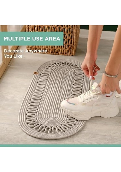 Jüt Dekoratif Runner - Bohem Masa Örtüsü, Sehpa Örtüsü, Amerikan Servis, 30 x 70 cm , Doğal ve Modern Tasarım (Gri)