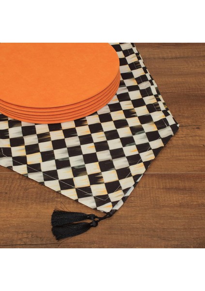 Siyah Beyaz Kare Desenli Dijital Baskılı Runner Amerikan Servis 40 x 150 cm