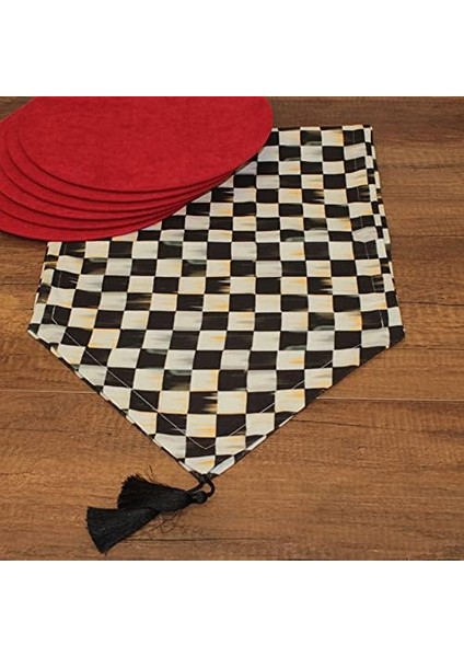 Siyah Beyaz Kare Desenli Dijital Baskılı Runner Amerikan Servis 40 x 150 cm fiyatları