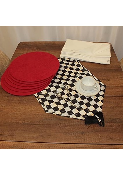 Siyah Beyaz Kare Desenli Dijital Baskılı Runner Amerikan Servis 40 x 150 cm modelleri