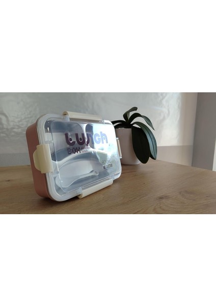 Hybrid Bento Box 800 ml - Bpa'sız Plastik Gövde, Paslanmaz Çelik Bölmeli Çok Amaçlı Yemek Kabı 2349 (Pembe)