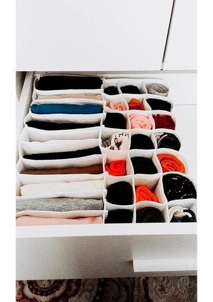 2 Adet - 31 Bölmeli Çekmece Dolap Içi Düzenleyici Organizer Beyaz