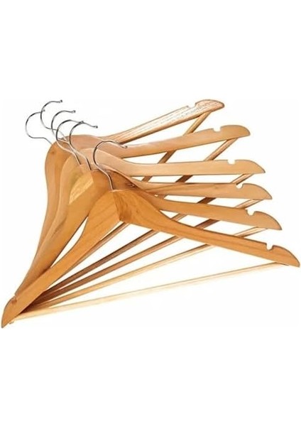Elbise Askısı, Gürgen Ahşap Askılar, Omuz Bölgesinde Çentikler, Kaymaz Pantolon Çubuğu, 360° Dönebilen Kanca, Takım Elbise, Gömlek Için (9)